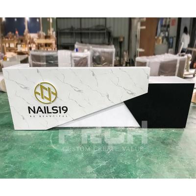 China With Logo Modern Chinese Factory Reception Counter Desk Slaon Hotel Marble Reception Table for sale