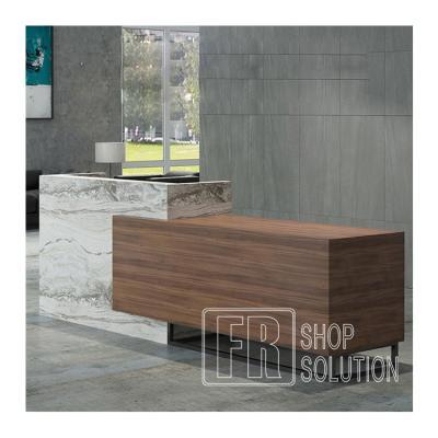 China Whole Piece Ready Assemble Front Desk Table Design Cash Modern Simple Color Retail Design And Marble Wooden Shop Counter for sale