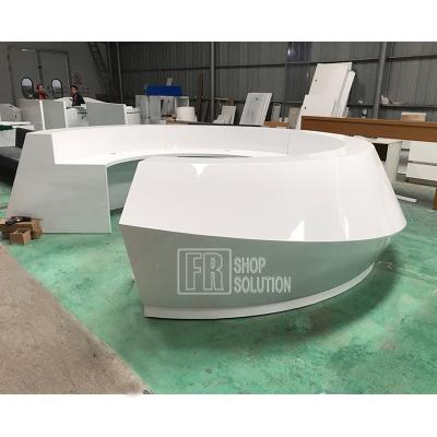 China High Gloss Custom Made Luxury Modern Wood Spa Salon White Nail Desk Front Reception for sale