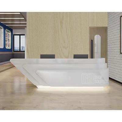 China Whole Piece Retail Top Quality Luxury Modern Wood Office Salon Company Ready Mounted Lobby Led Lighting Reception Table Desk for sale