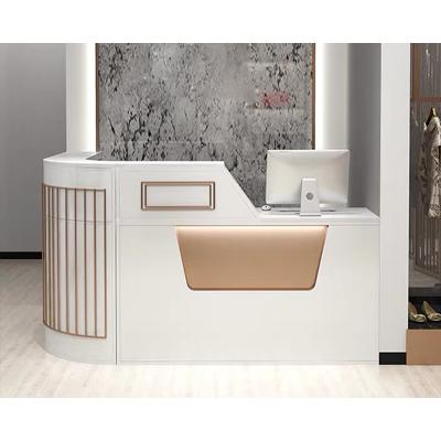 China Popular Garment Store Whole Piece Simple Design Front Desk Beauty Salon Ready Mounted White Reception for sale