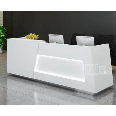 China Whole Piece Barber Shop Reception Table Ready Mounted Led Small Reception Desk With Logo Free Design for sale