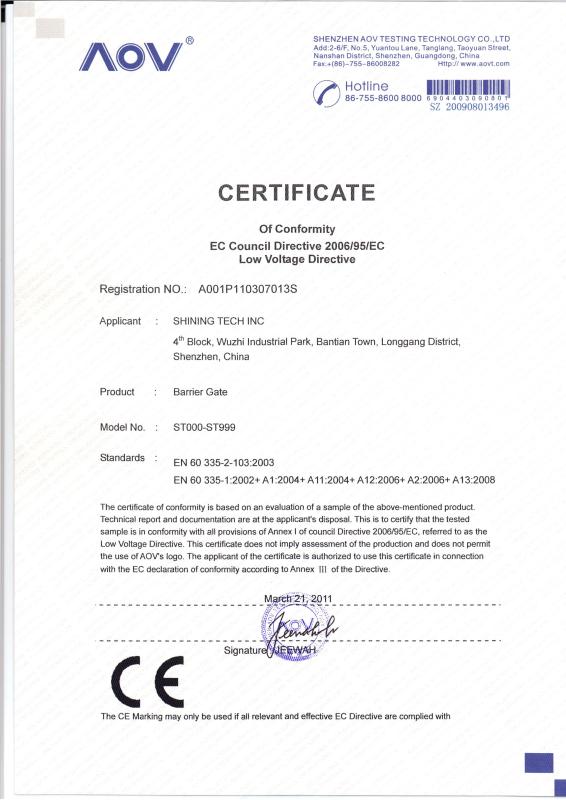 CE Certificate - Shining International Tech Limited