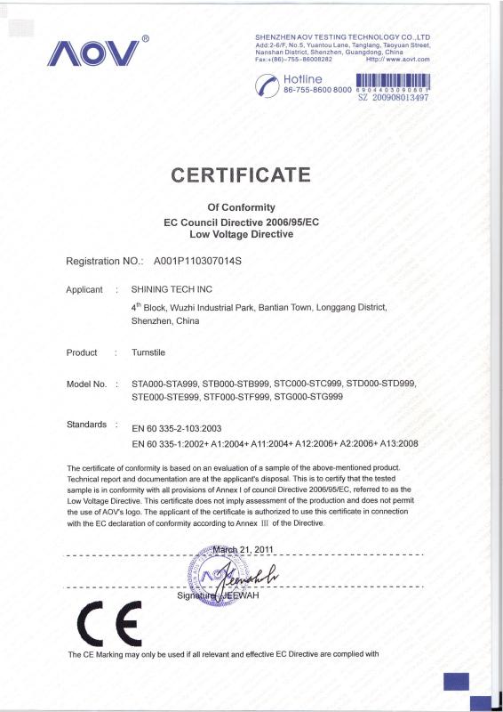 CE Certificate - Shining International Tech Limited