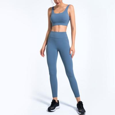 China Breathable Classic 2 Piece Yoga Workout Suit Women Sports High Waist Bra No Front Crotch Seam Yoga Wear Set Leggings Gym for sale