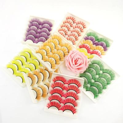 China 15-20 times 3d Violet Colorful Faux Mink Eyelash green-blue yellow orange red colored eyelash strips for sale