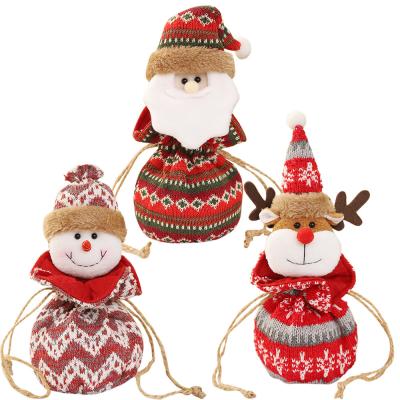 China NEW Cute Little Snowman Deer Santa Claus Fabric Apple Bag Christmas Drawstring Candy Gift Bag for sale