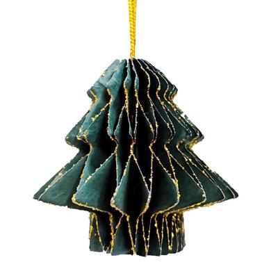 China Festival Home Decoration Christmas Mini Ornaments Glitter Edge Honeycomb Hanging Tree Ball Lanterns For Xmas Decor for sale