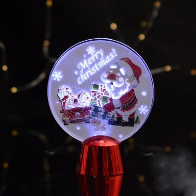 China 2021 Round Acrylic Christmas Ornaments Lighted Indoor Table Light For Christmas Lamp Acrylic Led Light for sale