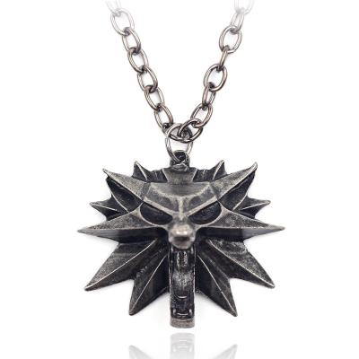 China Hunter Wolf Head Necklace Men European and American Europe Witcher3 Witcher 3 Pendant Necklace Series Game for sale