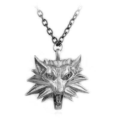 China Direct wholesale of men's silver Europe wolf necklace zinc alloy head jewelry factory custom punk style pendant for sale