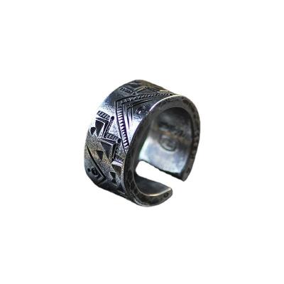 China Africa Totem Pole Hand Engraving Sterling Silver Ring Retro Fashion Indian Silver Ornaments for sale