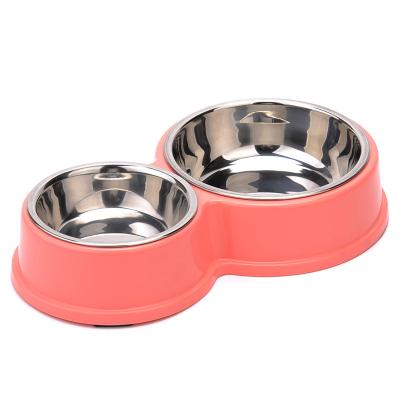 China New Sustainable Stainless Steel Double Bowl Dog Feeding And Drinking Non-slip Plastic Double Bowl Dog Bowl for sale