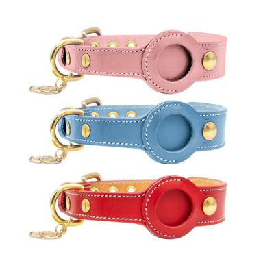 China Custom Personalized Vegan Pet Dog Tracking Protective Air Tag Maker Air Tag Leather Dog Collar for sale