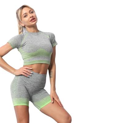 China High Waist Breathable Ribbed Trainer Sexy Clothes Yoga Shorts New 3 Pieces Yoga Set For Ladies for sale