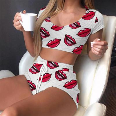 China Sweet Fashion Knit Girls Sexy Two Piece Sleepwear Shorts Women Pajama Sets for sale