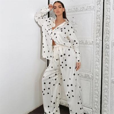 China Comfort Leisure Polka Dot Silk 2 Piece Sleepwear Pajama Sets For Woman for sale