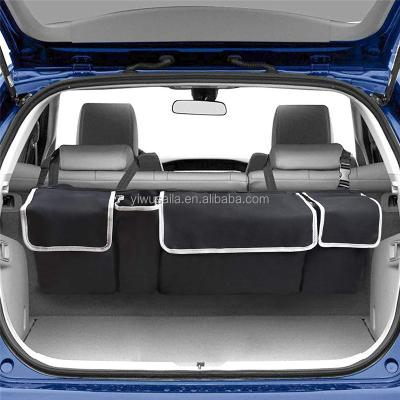 China Camouflage Forest Car Trunk Organizer Rear Seat Hang Storage Bag 4 Large Pocket 92*28*10 cm 36*11*4 inch for sale