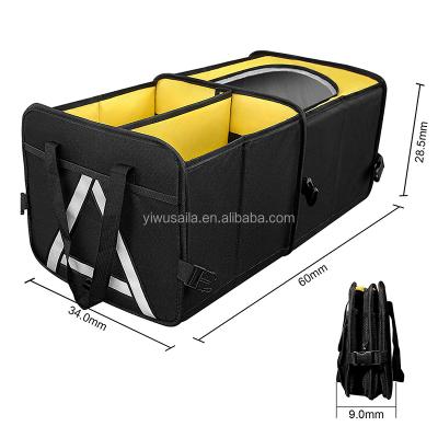 China Camouflage Forest Collapsible Car Trunk Organizer with Cooler Storage Bag Security Ties Custom Brand Logo 60*32*28 cm 23.6*12.6*11