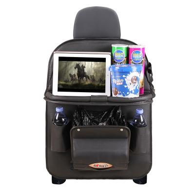 China Camouflage Forest PU Car Back Seat Organizer With Tray And Trash Bin Leather iPad Tablet Holder For Kids Storage Bag Cloth Pocket for sale