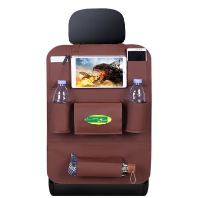 China Camouflage Forest PU Leather Car Back Seat Organizer iPad Tablet Holder for Kids Large Pouch Storage Bag Tissue Box Seat Protector for sale