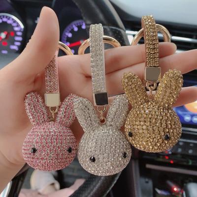 China Side Rabbit Paw Car Keychain Full Diamond Sticker Fashion Car Key Chain Ladies Gifts for sale