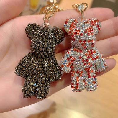 China Crystal Rhinestone Diamond Bear Pendant Cute Car Keychain Cartoon Key Chain Ornaments Accessories for sale