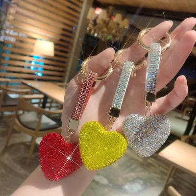 China Luxury Glitter Colorful Car Keychains Rhinestone Heart Key Rings Crystal Diamond Heart Purse Bag Charm Car Key Rings for sale