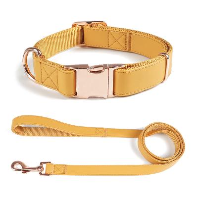 China Personalized dog collar and leash set. Soft, easy-to-clean microfiber leather with rose gold metal buckle for small to medium dogs for sale