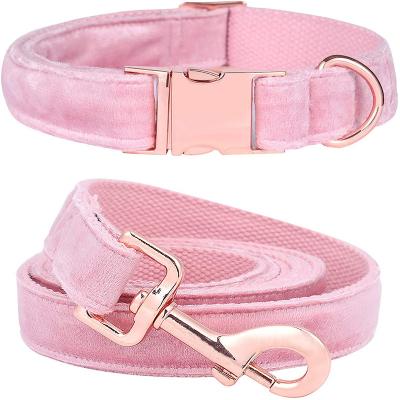 China Personalized Pink Velvet Dog Collar and Leash Set, Adjustable Soft Dog Collar with Quick Release Buckle for Dog Walking, Training for sale