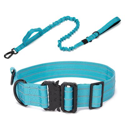 China Custom Tactical Nylon Dog Leash Dog Collar Set with Elastic Car Dog Leash with 2 Control Handles with Metal Buckle for sale