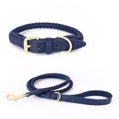 China Wholesale Lights PU Dog Leash Pet Collar Set Explosive Leather Soft Woven Rope Chain For Puppy for sale