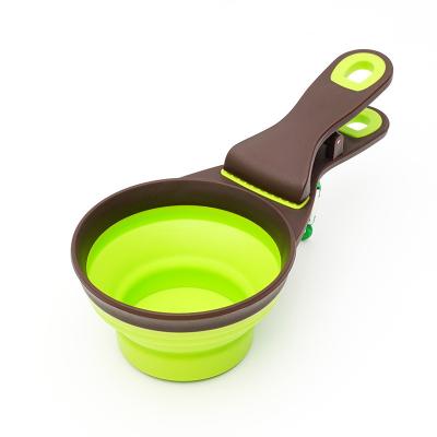 China Factory direct sale sustainable folding silicone dog food water bowl with spoon clip for sale