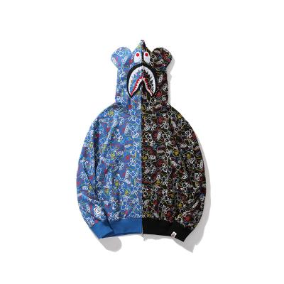 China BAPE Bear Match Color Camouflage Severe Winter Anti-pilling Plus Fleece Hoodie Men's Cardigan Zipper Shark Coat Teen Students for sale