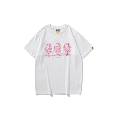 China Anti-Shrink Pink MONKEY Cherry Blossom Cherry Blossom Orchard Foaming Short Sleeve Half Sleeve Cotton Couples Limited Edition T-Shirt for sale