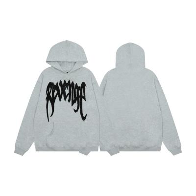 China Anti-pilling Revenge Hoodie Black Gray Towel Embroidered Heavy Loose Wool Hoop Cotton Hoodie for sale