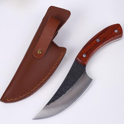 China Viable Fast Delivery Of High Quality Hand Forged High Carbon Steel Butcher Handle Mahogany Cleaver With Leather Sheath Chef Knife for sale