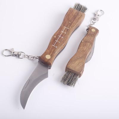 China Quick Open Professional Wooden Brush Handle Slide Carrying Survival Outdoor Folding Tool With Garden Mushroom Knife Pocket Knife for sale