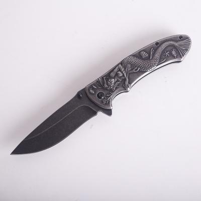 China Color box ready to ship professional relief folding knife outdoorLeaf blade stone wash and thumb knife survival hunting knife for sale