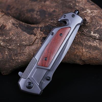 China Slide Open Ready To Ship Professional Stainless Steel Cock Fighting Knife With Wood Handle Outside Steel Pocket Knife for sale