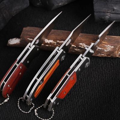 China Camping Knife Ready To Ship Professional Stainless Steel Pocket Knife With Wooden Handle Pocket Knife Key Chain Women Outdoor for sale