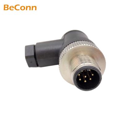 China audio & M12 8Pin Video Male Cable Connector Right Angle Shape A-code With Screw Pins For Field Installation for sale