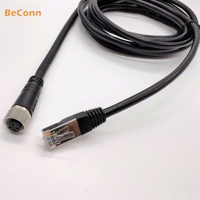 China audio & M12 8pin video female connector to RJ45 socket extension cable for data transmission on communication device and storage battery device for sale