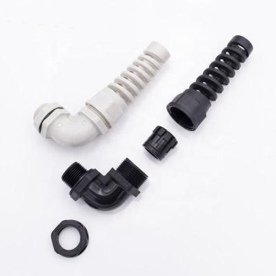 China M16 Cable Gland Nylon 90 Degree IP68 Waterproof Nylon Joint Adjustable Locknut with Grommet for 6mm-10mm Dia Cable Wire for sale