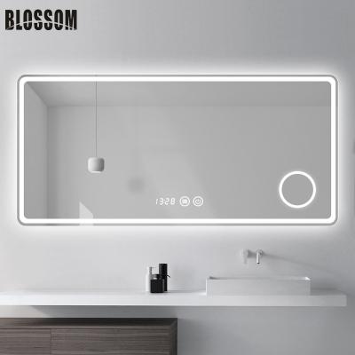 China Bright Touch Screen Dimmer Led Smart Light Up Back Lit Led Mirror With Magnifying Glass for sale