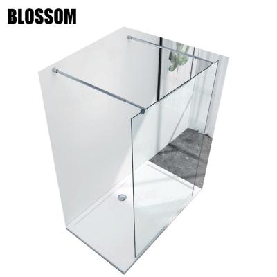 China Frameless Hotel Bathroom 2 Adjustable Support Bar View Less Walk In Screen Tempered Glass Shower Wall Panels for sale