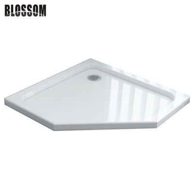 China White Thin Fiberglass Hotel Tray Base Pentagon Artificial Stone Shower Tray, Shower Base Tray For Shower Enclosures for sale