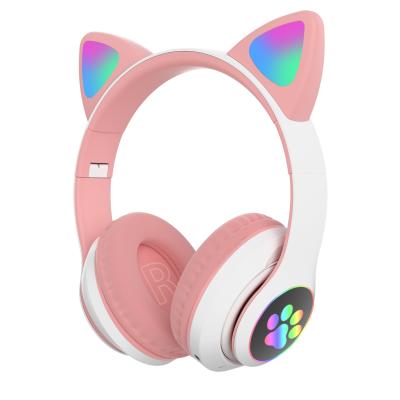 China Headband Noise Canceling Earphone V5.0 Cute For Girls Cat Ear Led Gaming Audifono Wireless Bluetooth Headset for sale