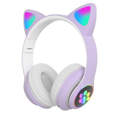 China Ear Hook New Stn-28 Wireless Cat Ear With Led Light With Microphone Kids Bluetooth Headset for sale