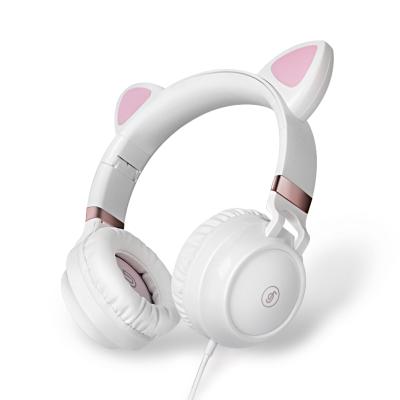 China Cute Headband Earphone For Girls Cat Ear Led Gaming Audifono Wired Headset for sale